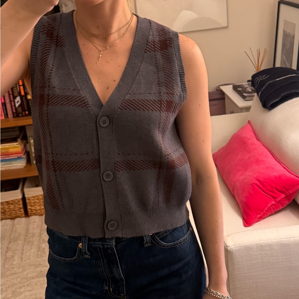 Z Supply Gray Plaid Button-Up Vest